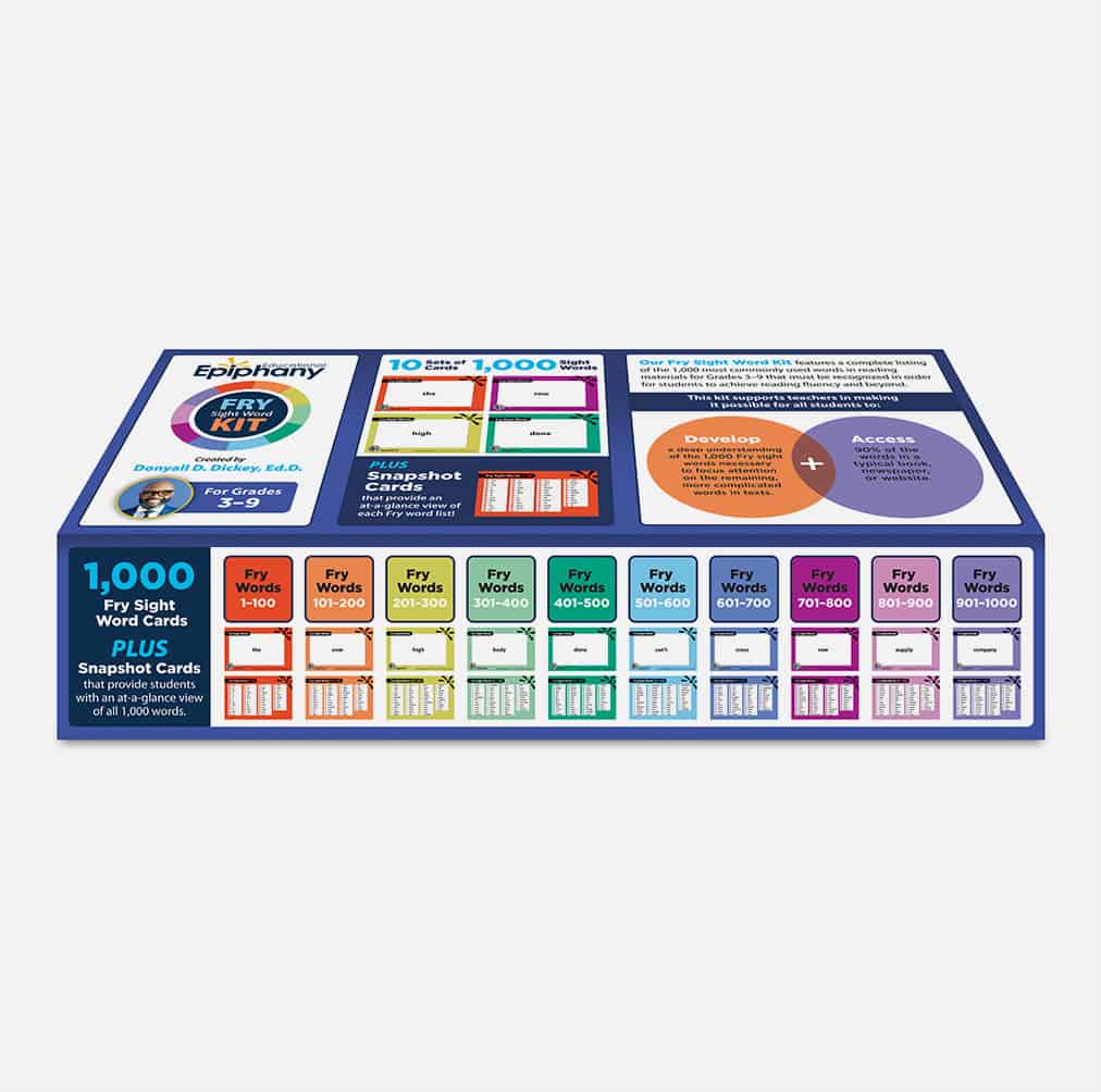 a box containing Educational Epiphany Fry Sight Words Kit